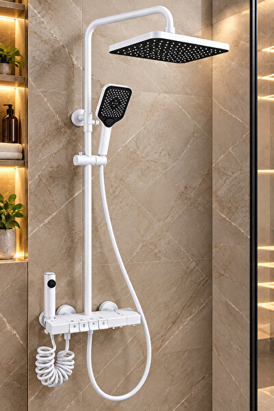 SANITEXPERT Премиум бяла душ система, душ пита тип  "дъжд " 20×20 см, ръчен д...