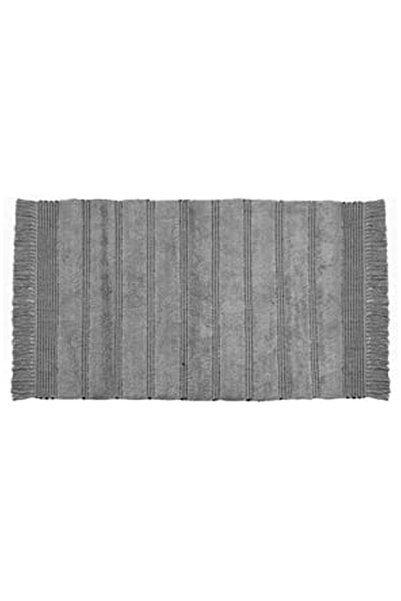 OEM Covoras Decorativ de Iarna din Bumbac Gri Negru cu Franjuri 130x90cm