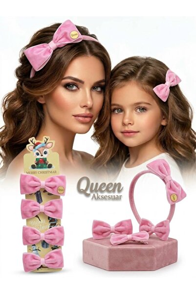 QUEEN AKSESUAR 4-Piece Luxury Velvet Bow Special Design Comb Elastic Crown Ha...