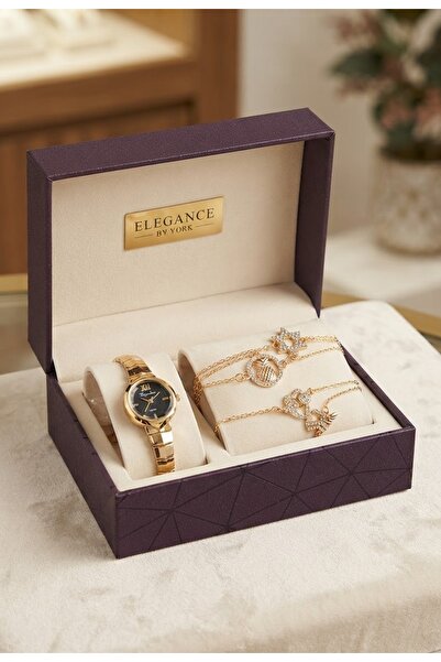 Generic Brand Luxury Women's Set (Watch + 2 Bracelets) with Elegant Design in Gold Color