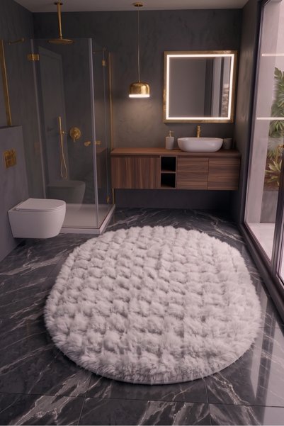 SOFT DECOR 1'Li Bubble Peluş Banyo paspası Halısı Su emici 80x100 cm Yıkanabi...