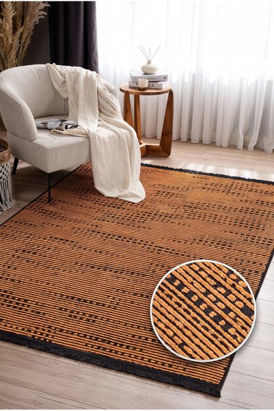 Estiva Home Sarı Çamaşır Makinasında Yıkanabilir Kaymaz Pamuk Taban, Siyah Sa...