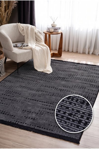 Estiva Home Antrasit Çamaşır Makinasında Yıkanabilir Kaymaz Pamuk Taban, Siya...