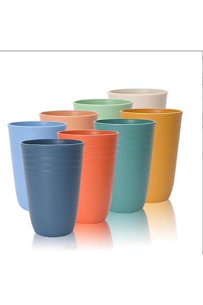 ALMEKAQUZ مجموعة من 8 أكواب بلاستيكية، خالية من مادة BPA، أكواب شرب قابلة لإع...