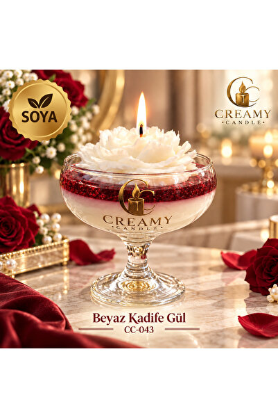 beyaz kadife gül Premium Dekoratif Kokulu Mum