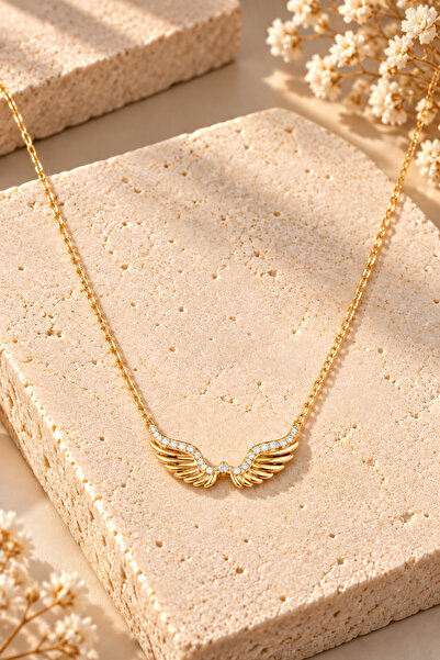 SUNSHINE 925 Ayar Gold Kaplamalı Melek Kanadı Gümüş Kolye
