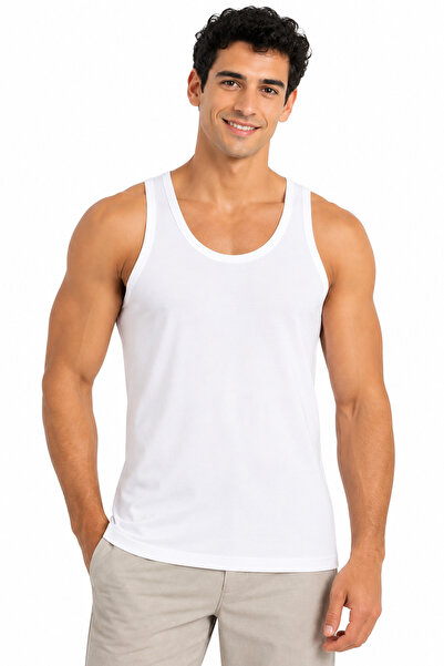 fevien Men's Bamboo Thick Strap U-Neck Undershirt - Anti-Sweat Breathable Ext...