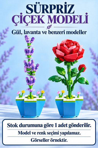 İlknurtoys Işıklı Saksıda Çiçek Yapı Blok Seti Dekoratif Çiçek – Sürpriz Model