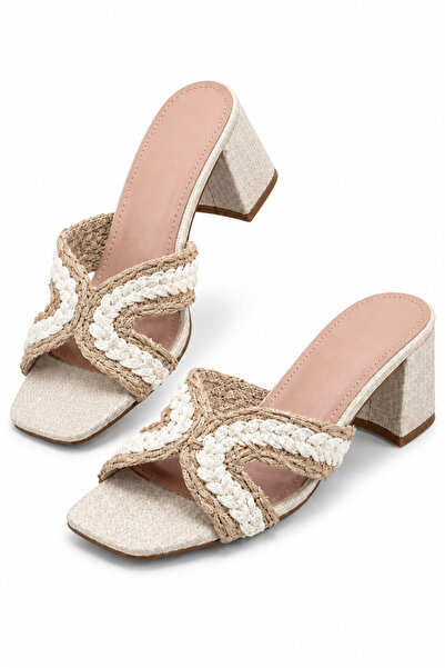 Generic Brand Women’s Black Woven Heeled Sandals – Braided Strap Square Open ...