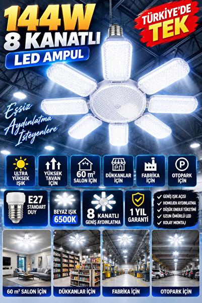 LED PAZARI 144 W LED AMPÜL 8 KANATLI 8+1 LED AMPÜL ( dönmez ) ULTRA YÜKSEK IŞ...
