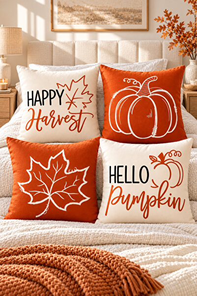 stellahomes Autumn Themed Pumpkin and Leaf Pattern Decorative Throw Pillow Co...