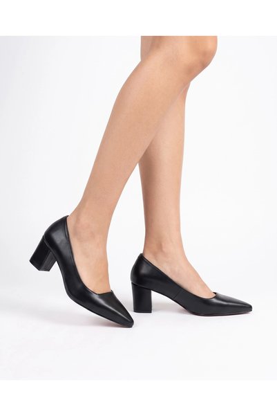 Tibu Ayakkabı Nora Black Leather Block Heeled Shoes