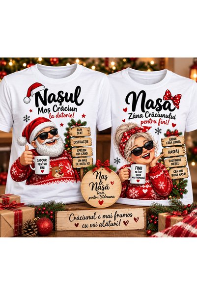 GE Set tricouri de Crăciun pentru Naș și Nașă