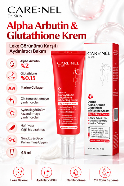 Care:Nel Alpha Arbutin %2 & Glutathione Leke Karşıtı Aydınlatıcı Yüz Kremi 45 ml