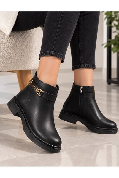 PLN SHOES Women's Victor Skin Zipper Detailed Stitched Short Ankle Boots