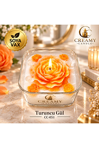 turuncu gül Premium Dekoratif Kokulu Mum