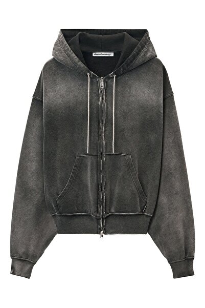 T by Alexander Wang سويت شيرت قصير بغطاء للرأس مع تفاصيل كريستالية