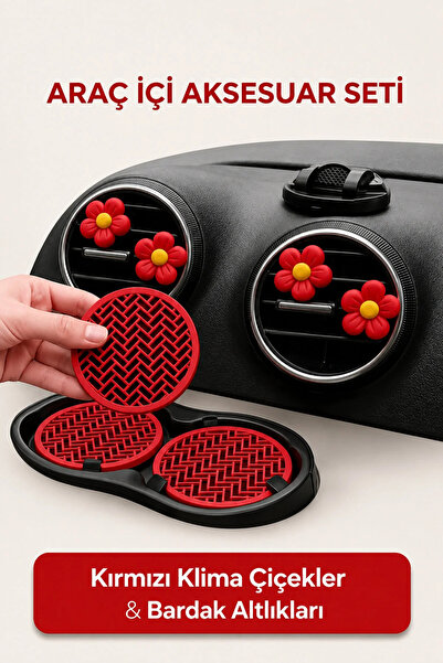 Çiçek Antalya Red In-Car Accessory Set – Air Conditioner Decorative Flower & ...