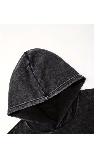 classy moda هودي أسود مطبوع كبير الحجم للجنسين قابل للغسل