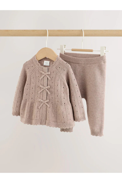 Next Baby 100% Cotton Chocolate Brown Ruffle Patterned Long Sleeve 2-Piece To...