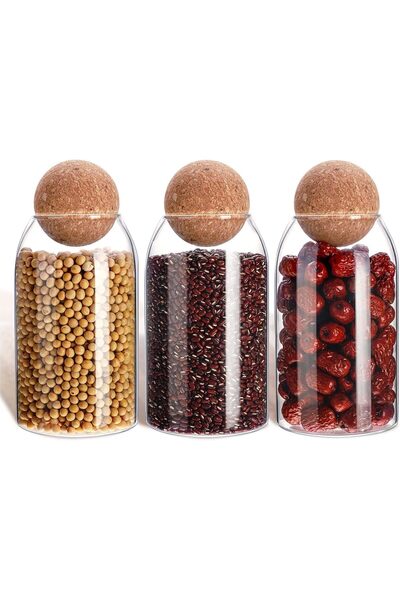 urevo Set of 3 Glass Storage Jars, 800ml, with Cork Ball Lid - Airtight Jar f...