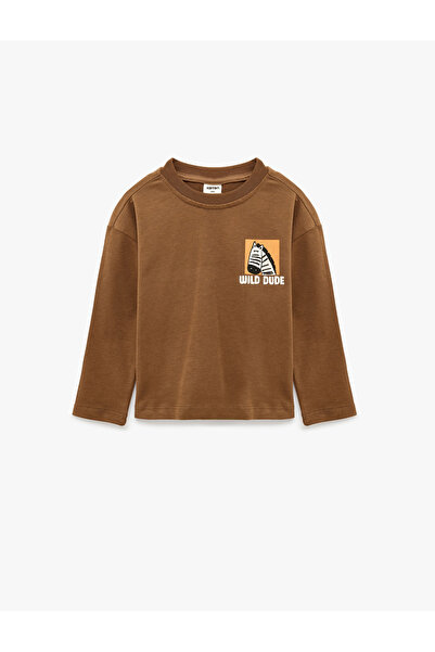 Koton Tricou oversize cu mânecă lungă, cu decolteu rotund, din bumbac imprimat