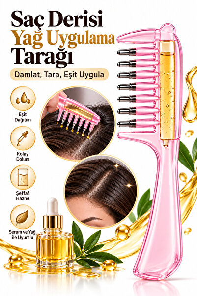 Mas'dala EGAR Metal Uçlu Hazneli Saç Dibi Serum ve Bakım Yağı Uygulama Tarağı...