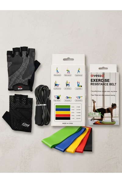 Voit Avessa 5'li Direnç Bandı, Atlama İpi ve Jel Destekli Fitness Ağırlık Eld...