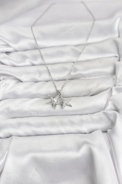 shopwave 316L Steel Chain Silver Color Sea Star Model Zircon Stone Women's Necklace