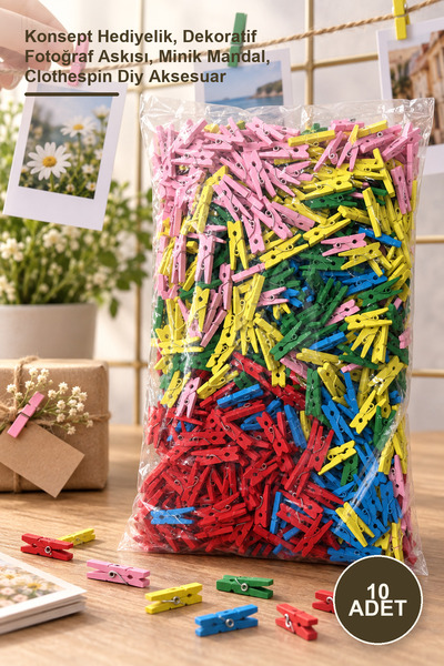 Yenilig 10 Adet Mini Mandal – Konsept Hediyelik, Dekoratif Fotoğraf Askısı, Minik Mandal, Clothespin Diy Aksesuar