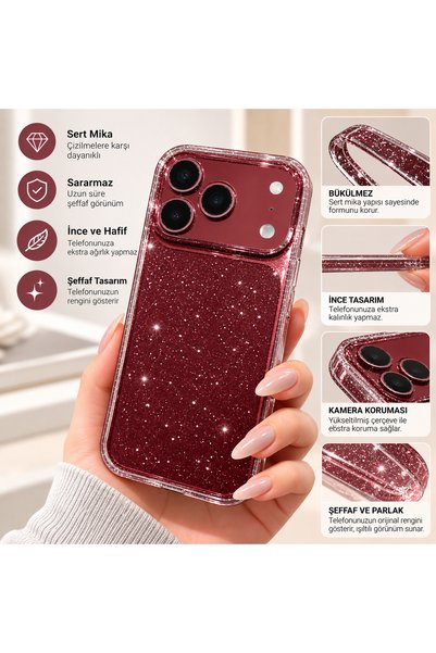 EDELFU iPhone 18 PRO MAX / 17 PRO MAX uyumlu - Simli Mika Sararmaz Kapak, ince, hafif ve Koruyucu Telefon Kılıfı (Silikon Değil)