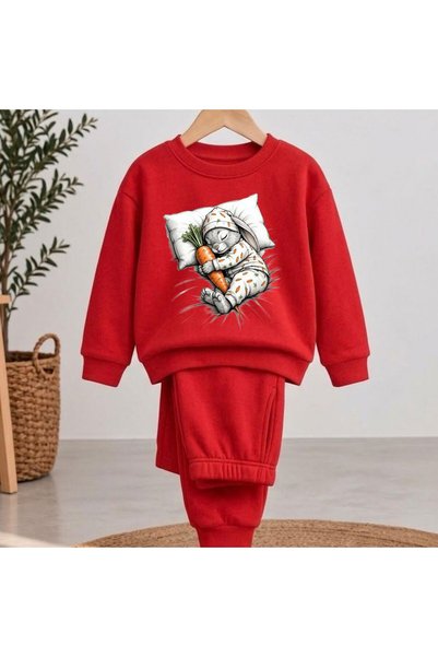 playwear Team Sweatshirt Sleepy Rabbit Printed Girls Boys Crew Neck Sweatshirt