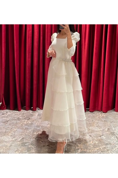 Elit couture فستان كريب مع قطعه تركيب طبقات اورقنزا ( ماركة تركيه)