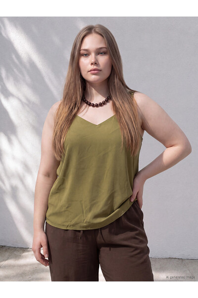 LC Waikiki Ozmarka New Season Green Plus Size Modal Blended Blouse