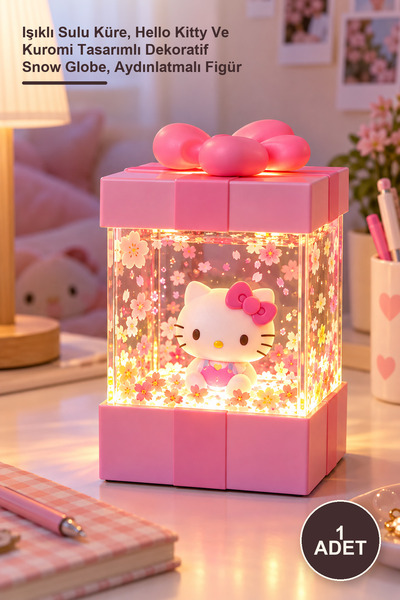 Yenilig 1 Adet Kar Küresi – Işıklı Sulu Küre, Hello Kitty Ve Kuromi Tasarımlı Dekoratif Snow Globe, Aydınlatmalı Figür