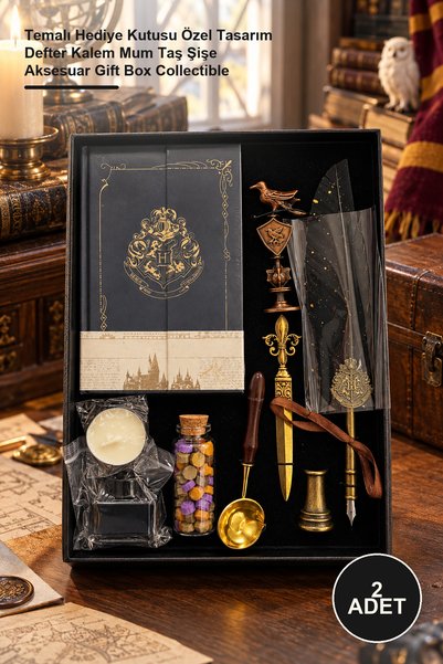 Yenilig 2 Adet Harry Potter Lüx Divit Seti – Temalı Hediye Kutusu Özel Tasarım Defter Kalem Mum Taş Şişe Aksesuar Gift Box Collectible
