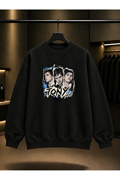 fame-stoned Skins Tony Printed Unisex 100% Cotton Black Crew Neck Sweatshirt