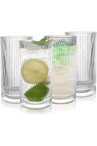 Yelajoy Set of 4 16oz Vintage Ribbed Glassware, Elegant Cocktail Glass Cups, ...