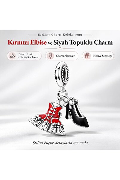Kırmızı Elbise ve Siyah Topuklu Charm KTC1886