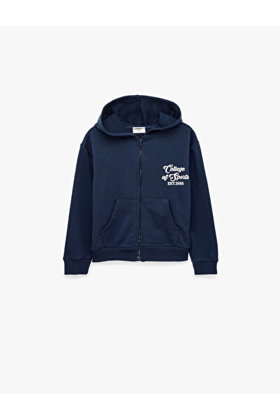 Koton Cepli Uzun Kollu Baskılı Oversize Kapşonlu Fermuarlı Sweatshirt