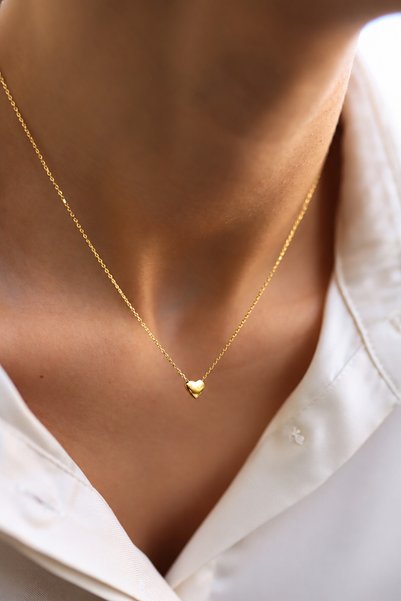 SUNSHINE 925 Ayar Gümüş Gold Kaplamalı Minimal Kalp Kolye