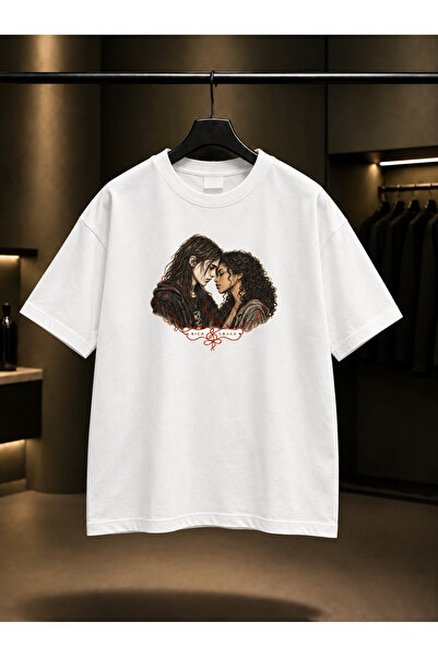 fame-stoned Skins Rich & Grace — Linework Printed Unisex 100% Cotton White T-...