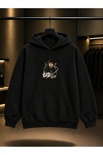 fame-stoned Skins Sid Printed Unisex 100% Cotton Black Hooded Sweatshirt