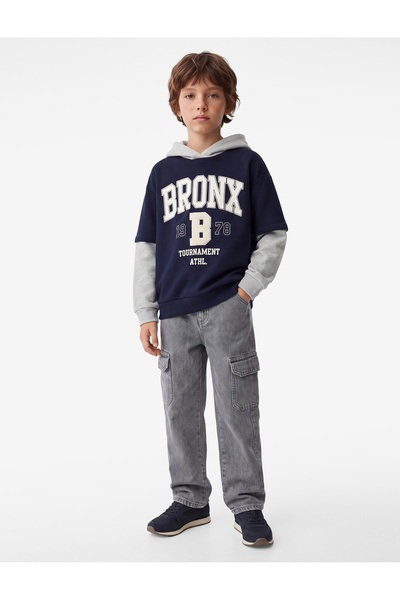 Koton Printed Şardonlu Long Sleeve Oversize Hooded Sweatshirt