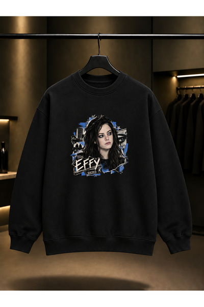 fame-stoned Skins Effy Printed Unisex 100% Cotton Black Crew Neck Sweatshirt