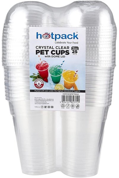 Hotpack كوب شفاف للحيوانات الأليفة 16 أونصة + غطاء مقبب 25 قطعة