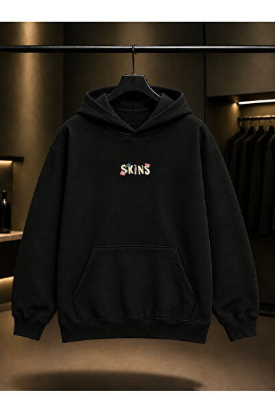fame-stoned Skins Skins Type Printed Unisex 100% Cotton Black Hooded Sweatshirt