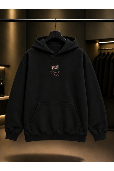 fame-stoned Skins Mini Cassette Printed Unisex 100% Cotton Black Hooded Sweat...