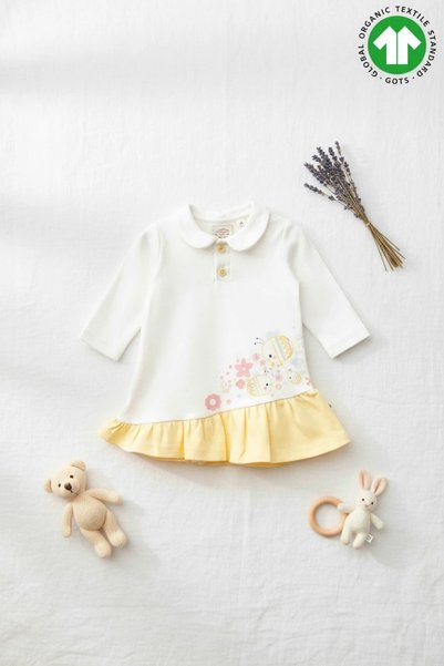 The Nest Kids Arı ve Çiçek Desenli %100 Pamuk Bebek Elbisesi Honey Bloom