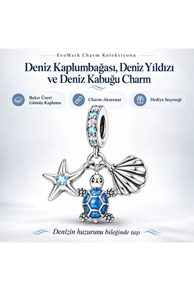 Deniz Kaplumbağası, Deniz Yıldızı ve Deniz Kabuğu Charm TTC005